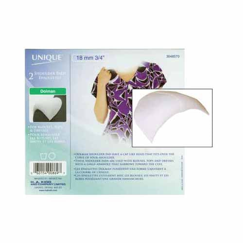 UNIQUE SEWING Covered Dolman Shoulder Pads — Large, White, 19 mm (3⁄4″), 2 pcs