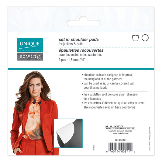 UNIQUE SEWING Set‑In Shoulder Pads — Large, White, 19 mm (3⁄4″), 2 pcs
