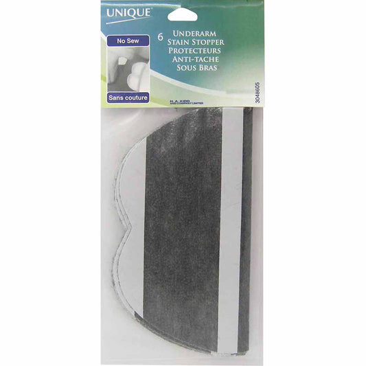 UNIQUE Stain Stoppers Dress Shields – No‑Sew – Black – 6 Pack