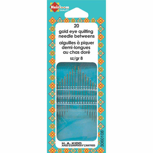 HEIRLOOM Gold‑Eye Hand Quilting Needles – Size 8 Betweens