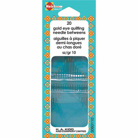 HEIRLOOM Gold‑Eye Hand Quilting Needles – Size 10 Betweens