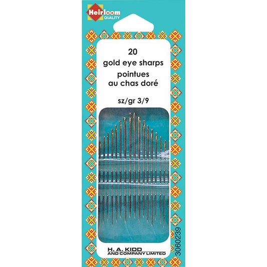 HEIRLOOM Gold‑Eye Hand Sharps Needles – Sizes 3–9