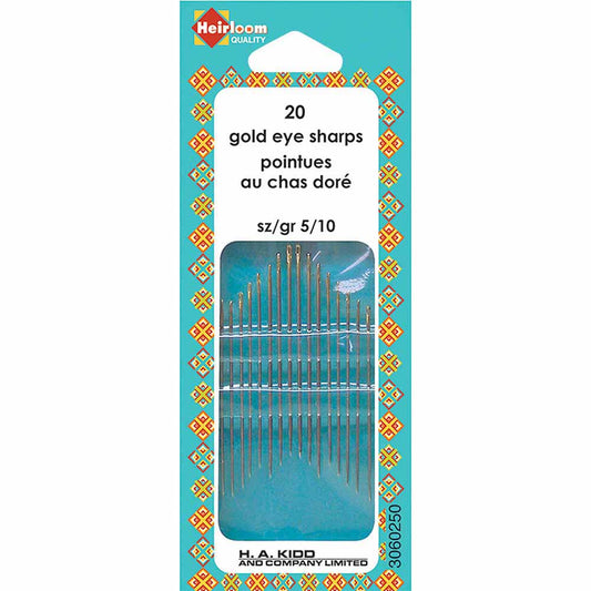 HEIRLOOM Gold‑Eye Hand Sharps Needles – Sizes 5–10
