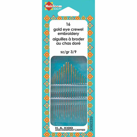 HEIRLOOM Gold‑Eye Hand Embroidery Needles – Sizes 3–9 (Crewel)