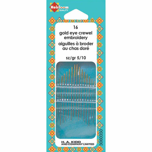 HEIRLOOM Gold‑Eye Hand Embroidery Needles – Sizes 5–10 (Crewel)