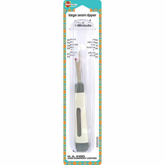 HEIRLOOM Large Seam Ripper — Ergonomic Grip — Grey and Cream