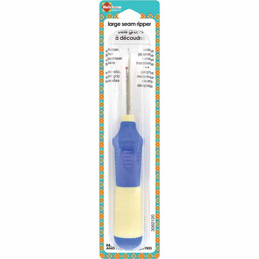 HEIRLOOM Large Seam Ripper — Extra‑Large Comfort Grip — Blue and Cream