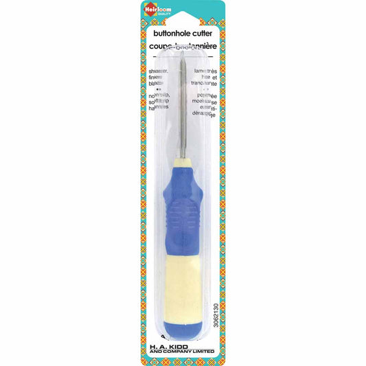 HEIRLOOM Buttonhole Cutter — Extra‑Large Comfort Grip — Blue and Cream