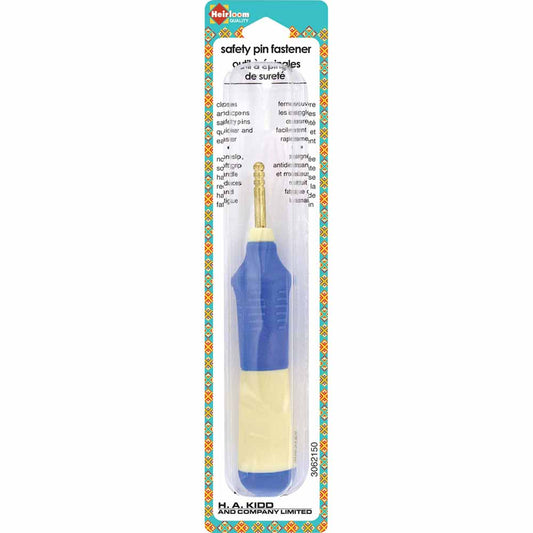 HEIRLOOM Safety Pin Fastener — Extra‑Large Comfort Grip — Blue and Cream