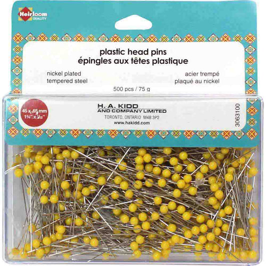 HEIRLOOM Quilting Plastic Head Pins – Yellow, 500‑Pack, 45 mm (1¾″)