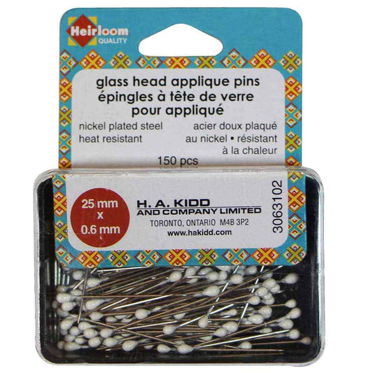 HEIRLOOM Glass Head Appliqué Pins – 25 × 0.6 mm, 150‑Pack