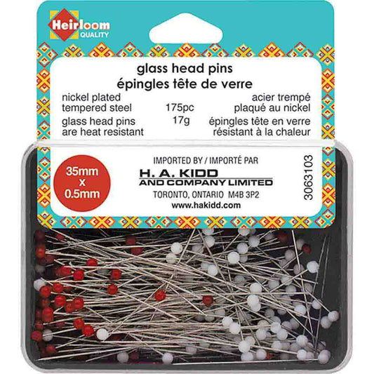 HEIRLOOM Glass Head Pins — Red & White — 35mm (1⅜ in.)
