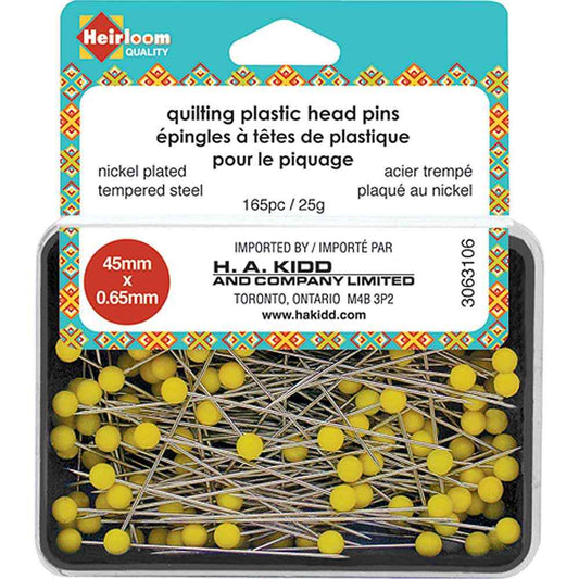 HEIRLOOM Quilting Plastic Head Pins — Yellow — 45mm (1¾ in.)