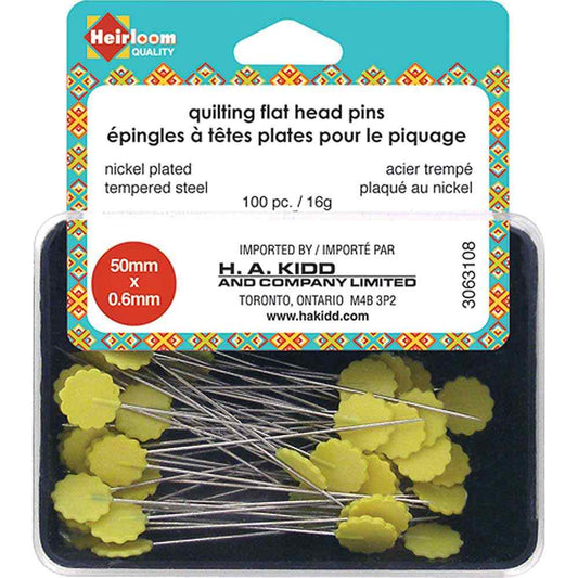 HEIRLOOM Quilting Flat Head Pins — Yellow — 50mm (2 in.)