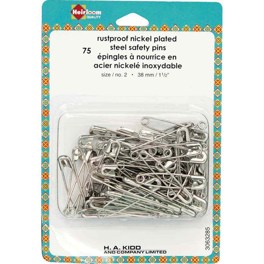 HEIRLOOM Safety Pins — Size 2 (38 mm) — 75‑Pack