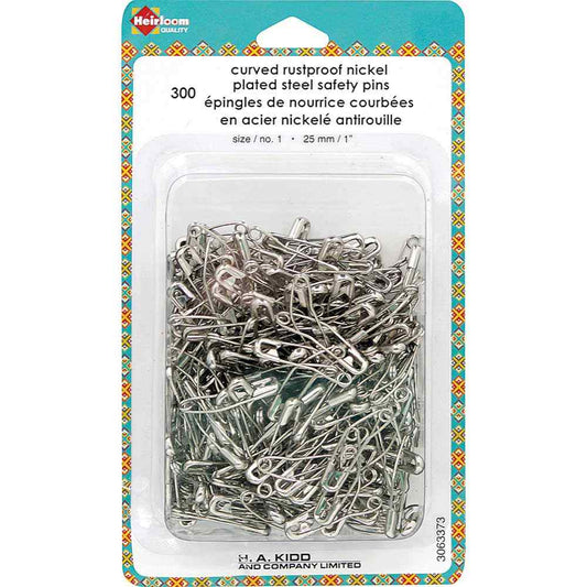 HEIRLOOM Curved Safety Pins — Size 1 (25 mm) — 300‑Pack