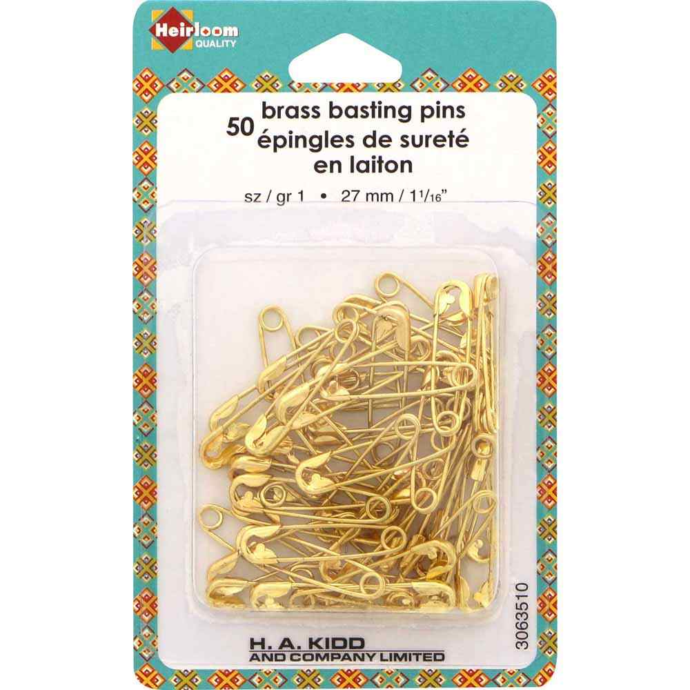 HEIRLOOM Brass Basting Safety Pins – Size 1 (1‑1/16") | 50 Pack