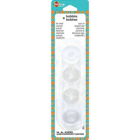 HEIRLOOM Plastic Bobbins – For Most Janome/Kenmore Machines (4-Pack)