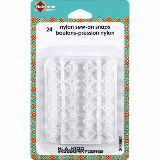 HEIRLOOM Nylon Sew-On Snaps — Clear, 24 pcs