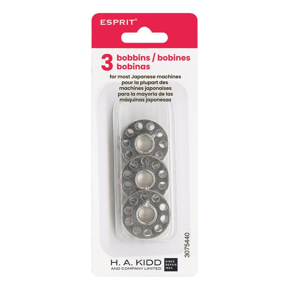 ESPRIT 10‑Hole Metal Bobbins — 3-Pack — For Most Japanese Machines
