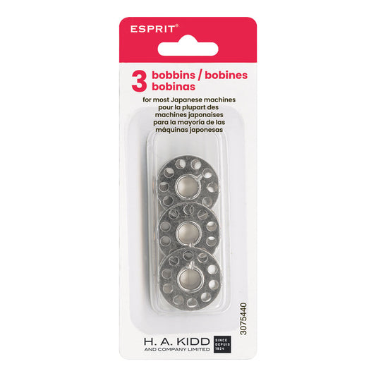 ESPRIT 10‑Hole Metal Bobbins — 3-Pack — For Most Japanese Machines