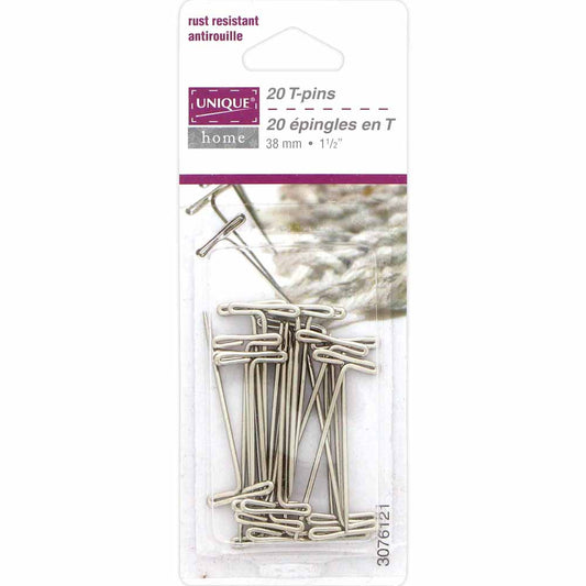 UNIQUE HOME T‑Pins — 38 mm (1½ in) — 20 pcs — Nickel Plated