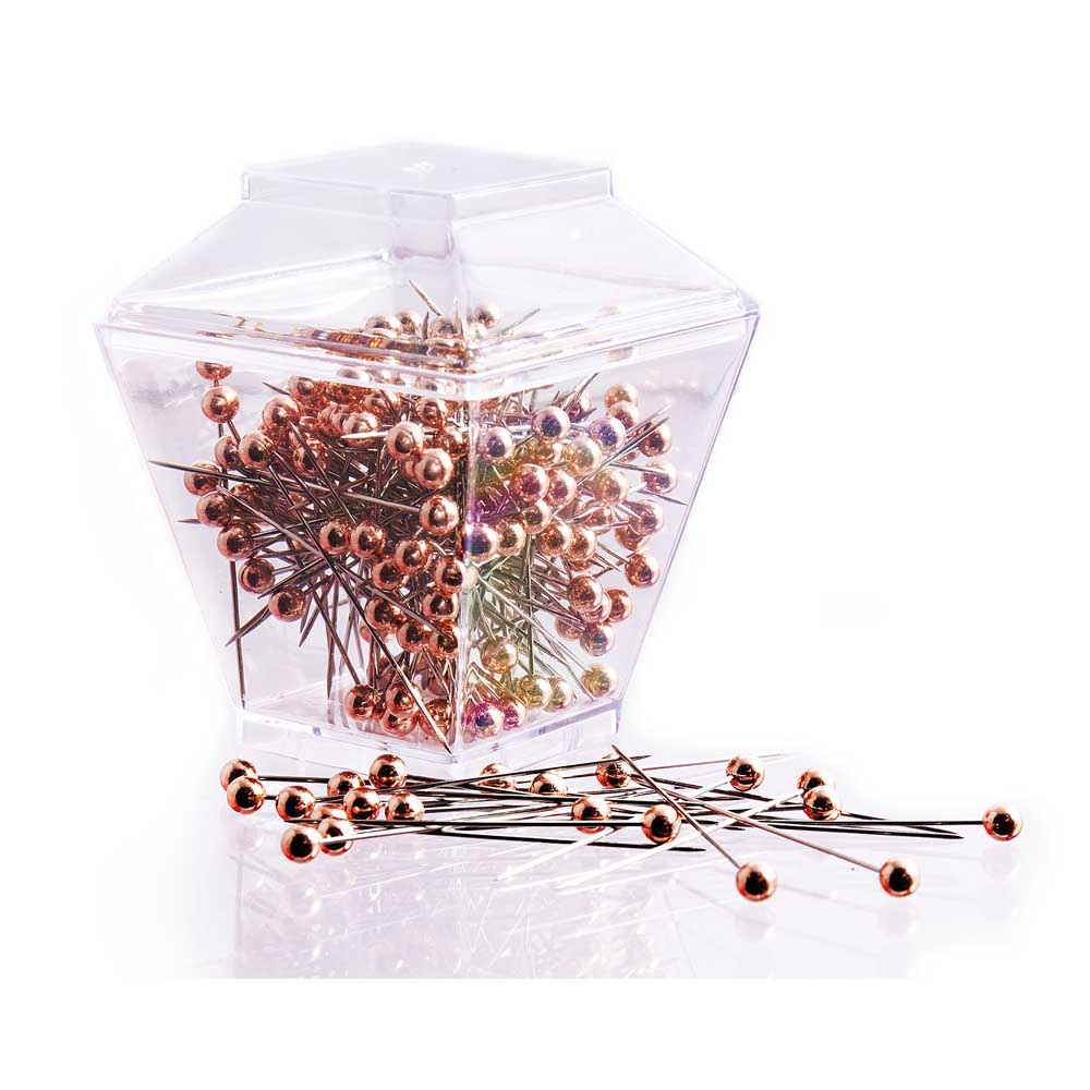 HEMLINE Rose Gold Plastic Head Pins Display – 18 Pcs