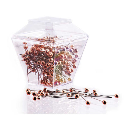 HEMLINE Rose Gold Plastic Head Pins Display – 18 Pcs