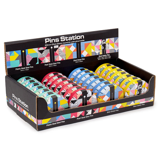 SEW TASTY Pin Tins Station 55mm Assorted Pins 28-Pc Display