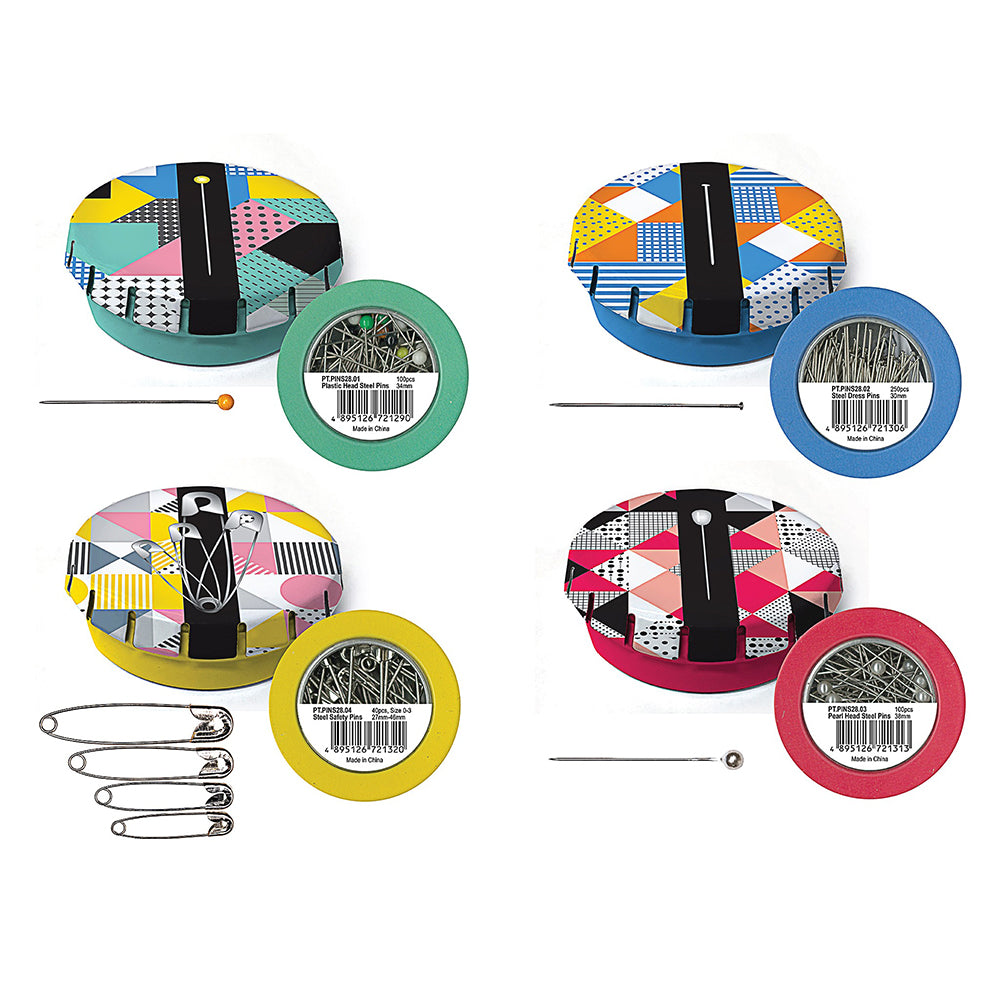 SEW TASTY Pin Tins Station 55mm Assorted Pins 28-Pc Display