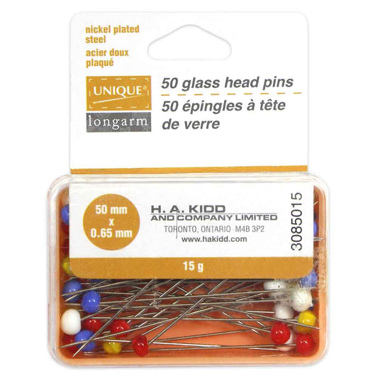 Unique Longarm Glass-Head Quilting Pins – 50 mm (2″) – 50 pcs