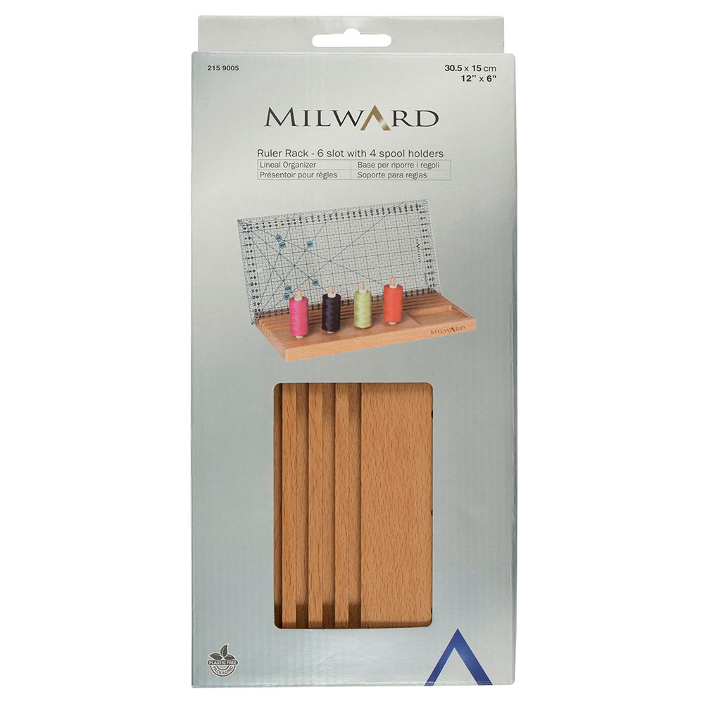 MILWARD Ruler Rack With Storage 6-Slot Beech Wood