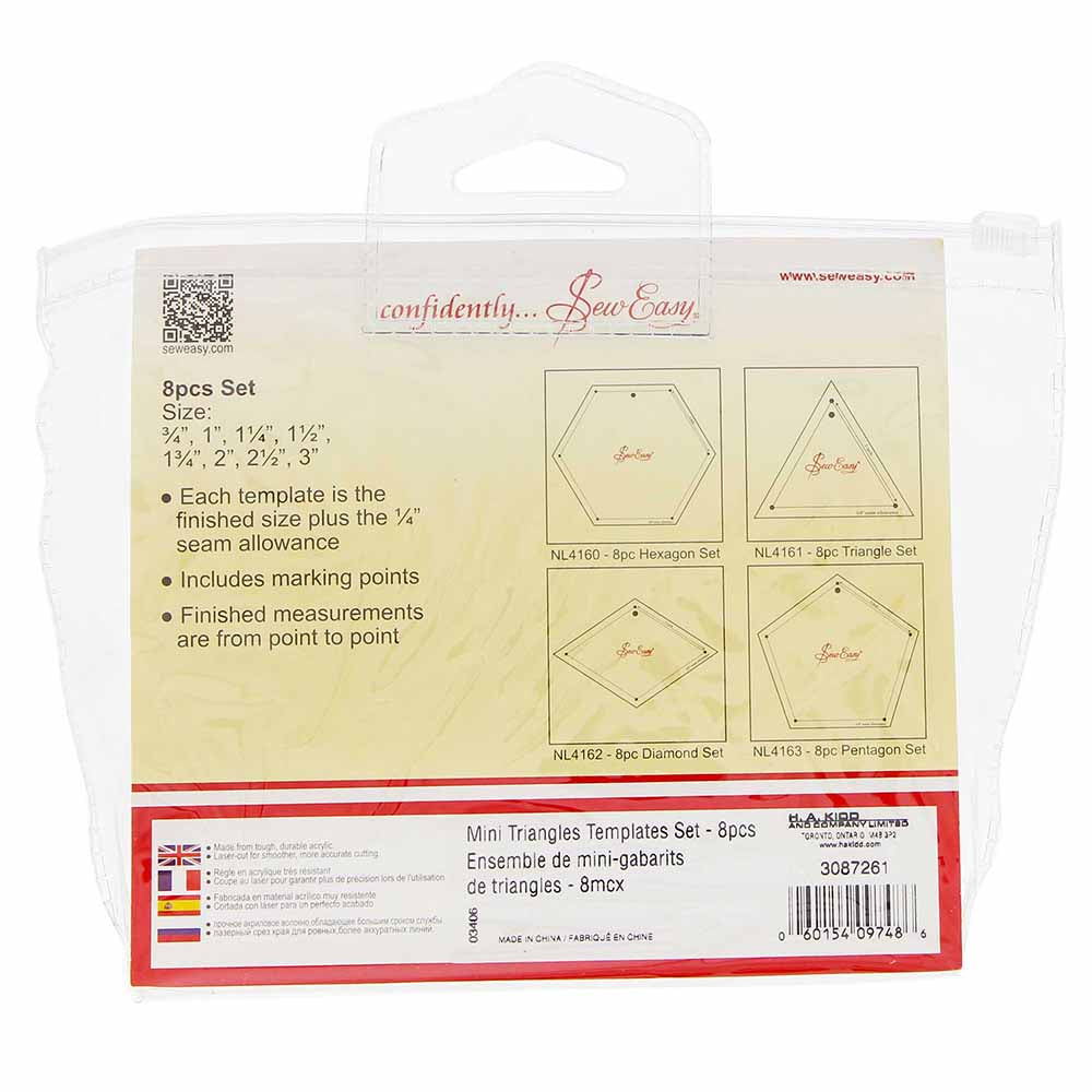 Sew Easy Triangle Template Set Quilting 8 Pcs (3/4" To 3")