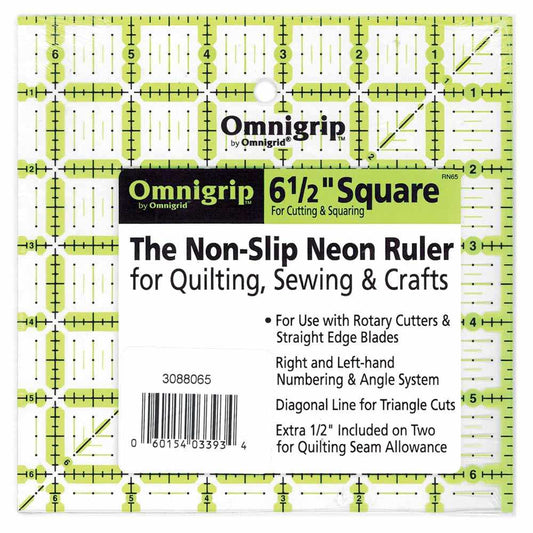 OMNIGRIP Non-Slip Quilting Square Ruler 6½" × 6½"