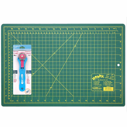 HOBBY Cutting Mat + 28 mm Rotary Cutter Starter Kit – 12" x 18"
