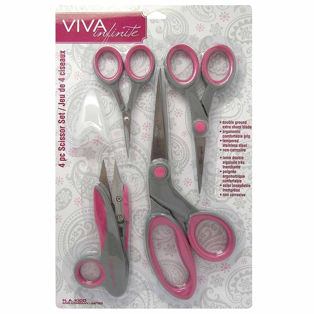 VIVA INFINITE 4‑Piece Scissors Set – Dressmaker, Sewing, Embroidery, Snips