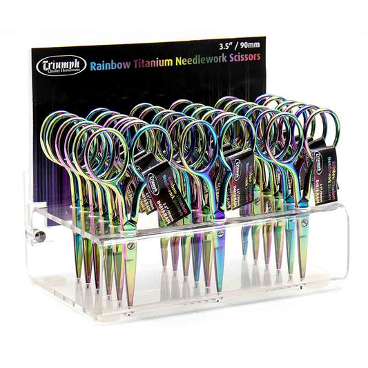 RAINBOW Titanium Embroidery Scissors, 90 mm (3 1/2 Inch), 18 Display