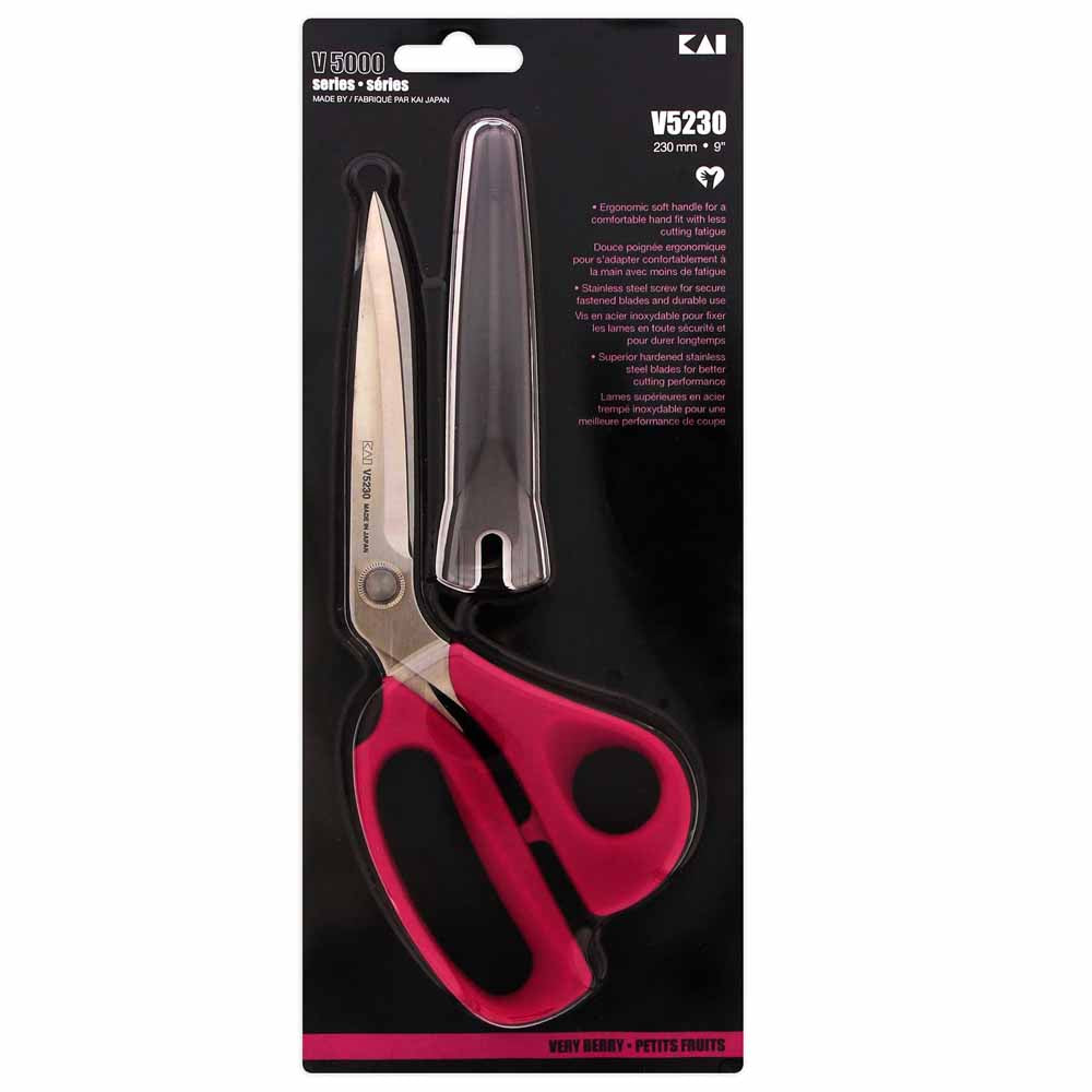 KAI V5230 Bent Handle Scissors Very Berry 9 in (22.9 cm) With Blade Cap