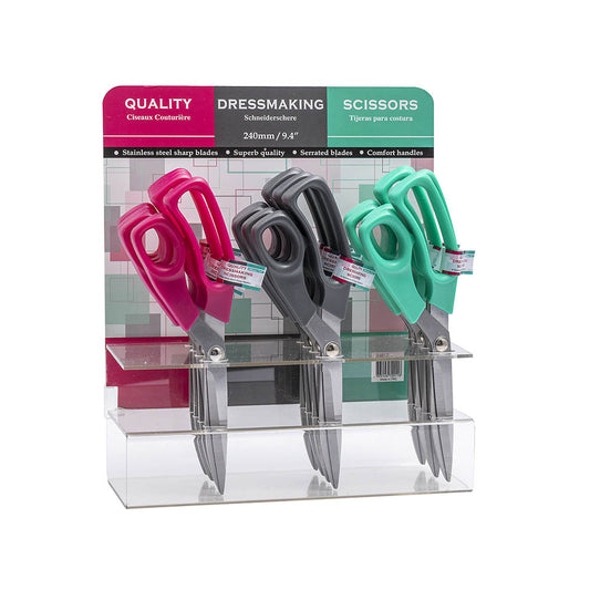 UNIQUE 24.1cm (9½") Quality Dressmaking Scissors – Display Rack – 12pc