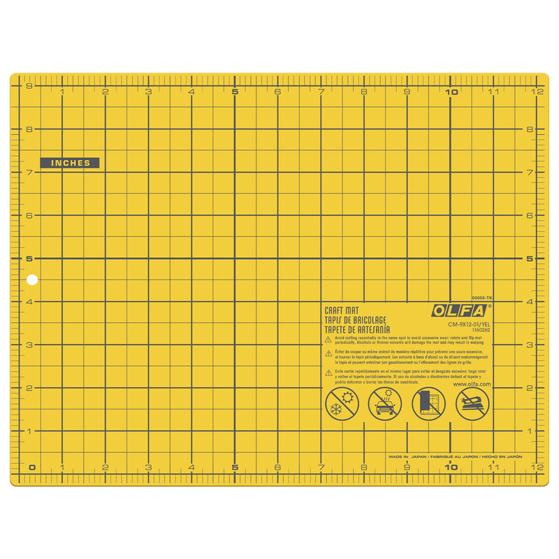 OLFA CM-9x12-01/YEL - 9 x 12 Double-Sided Cutting Mat (Yellow)