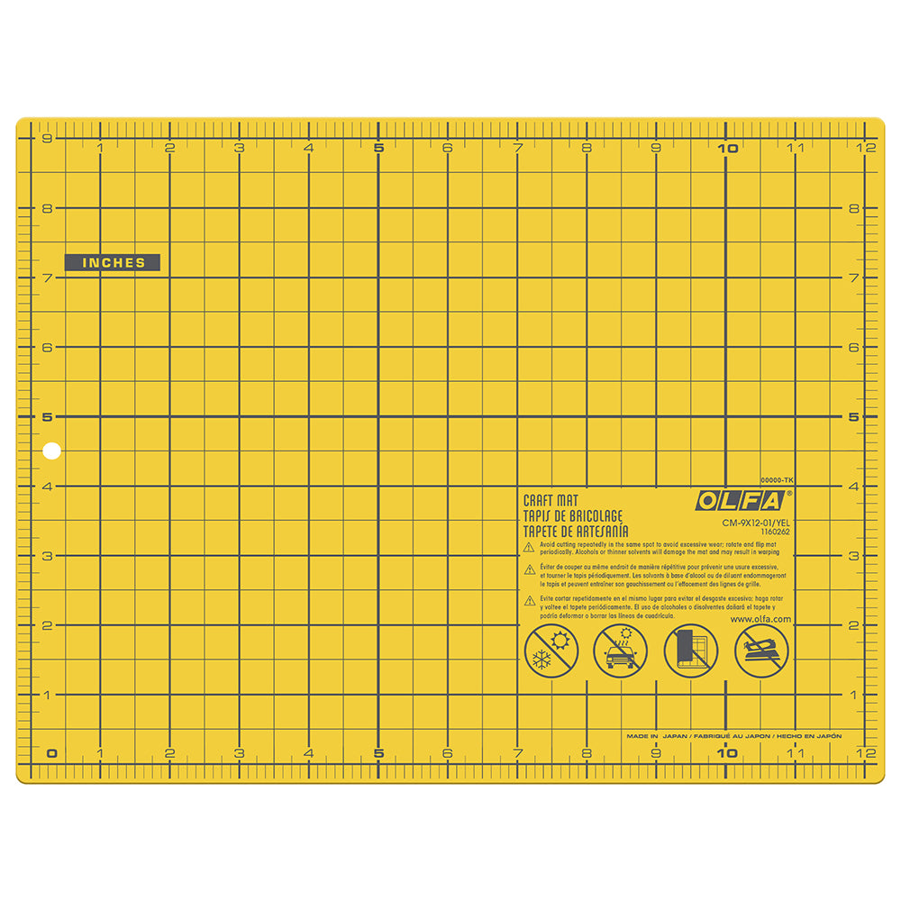 OLFA Double-Sided Self-Healing Cutting Mat 9 in × 12 in, Yellow