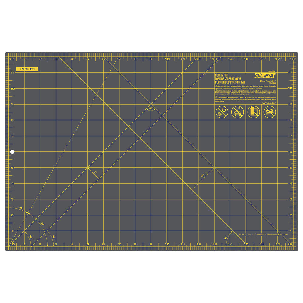 OLFA Double-Sided Self-Healing Rotary Mat 12 in × 18 in, Grey