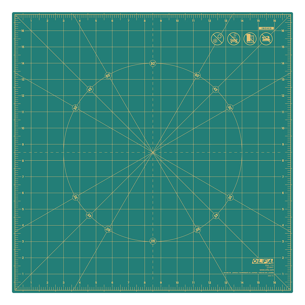 OLFA Rotating Self-Healing Cutting Mat 17 in Square, Green