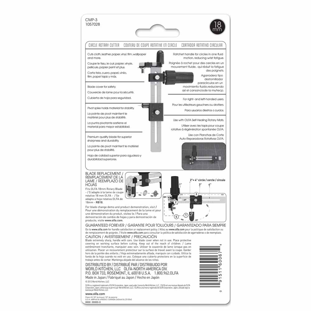 OLFA Rotary Circle Cutter 18 mm, 1 1/2 to 8 3/4 in