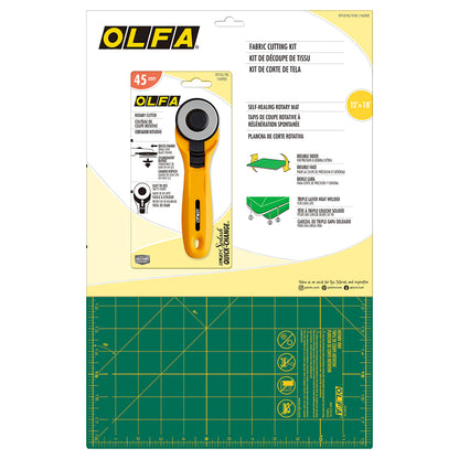 OLFA Fabric Cutting Kit 45 mm Quick-Change Cutter And 12 x 18 in Mat