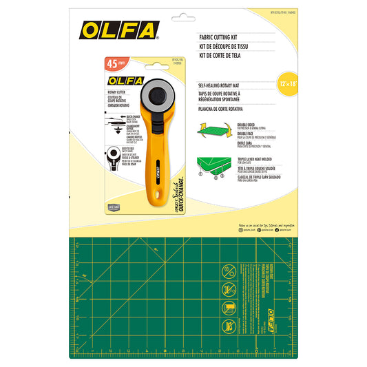 OLFA Fabric Cutting Kit 45 mm Quick-Change Cutter And 12 x 18 in Mat