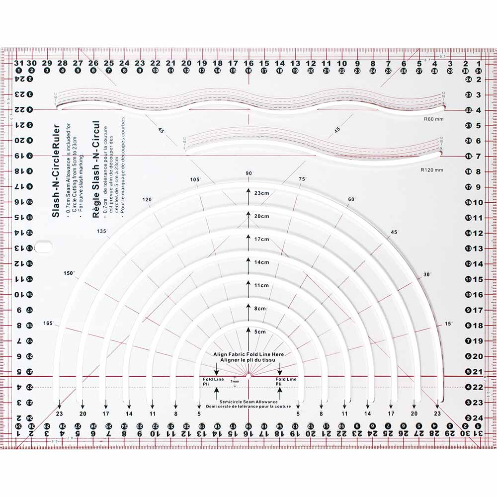 KOMFORT KUT Slash-N-Circle Quilting Ruler – 25 × 32 cm (9 7/8 × 12 1/2 in)