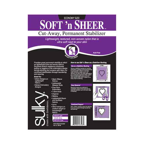SULKY Soft 'n Sheer Cut-Away Stabilizer Lightweight 20 in x 3 yd Pkg White