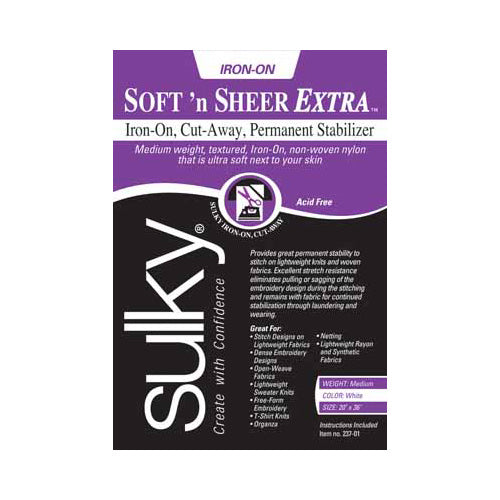 SULKY Soft 'n Sheer Extra Fusible Cut-Away Stabilizer 20" × 36" White Pkg