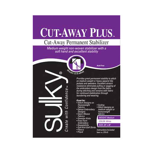 SULKY Cut-Away Plus Medium-Weight Cut-Away Stabilizer 20" × 36" White Pkg